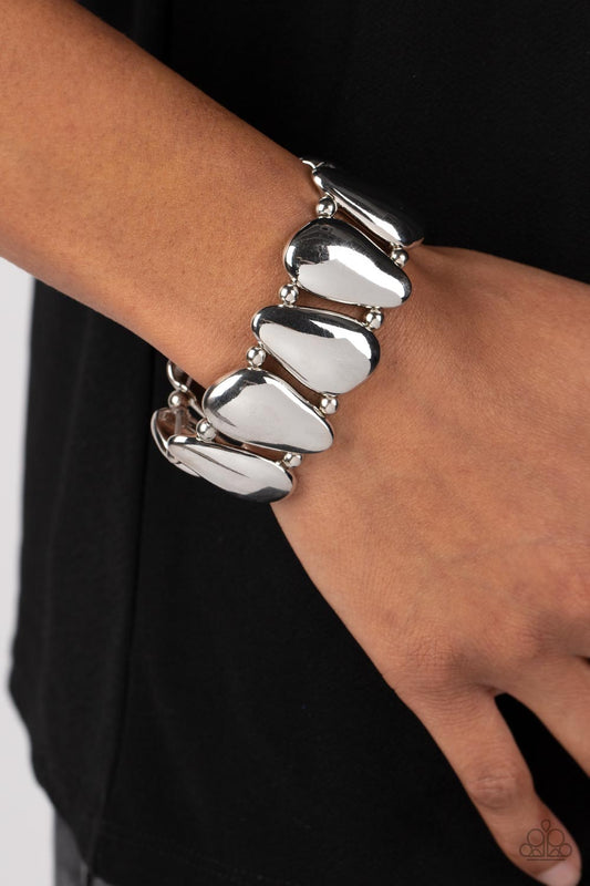 Classy Cave - Silver Pear-Shaped Plate Paparazzi Stretch Bracelet