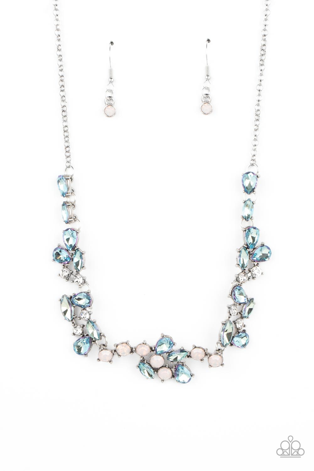 Welcome to the Ice Age - Blue Frosty Gems, White Rhinestones, Opalescent Gem Paparazzi Necklace & matching earrings