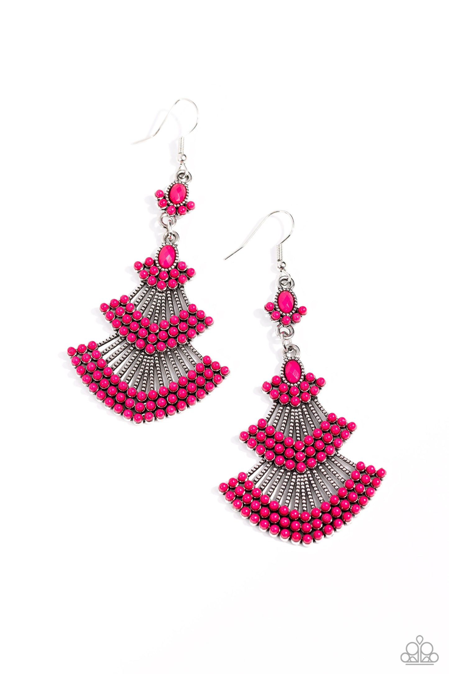 Eastern Expression - Pink Beaded/Silver Studded Paparazzi Earrings