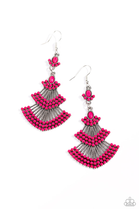 Eastern Expression - Pink Beaded/Silver Studded Paparazzi Earrings