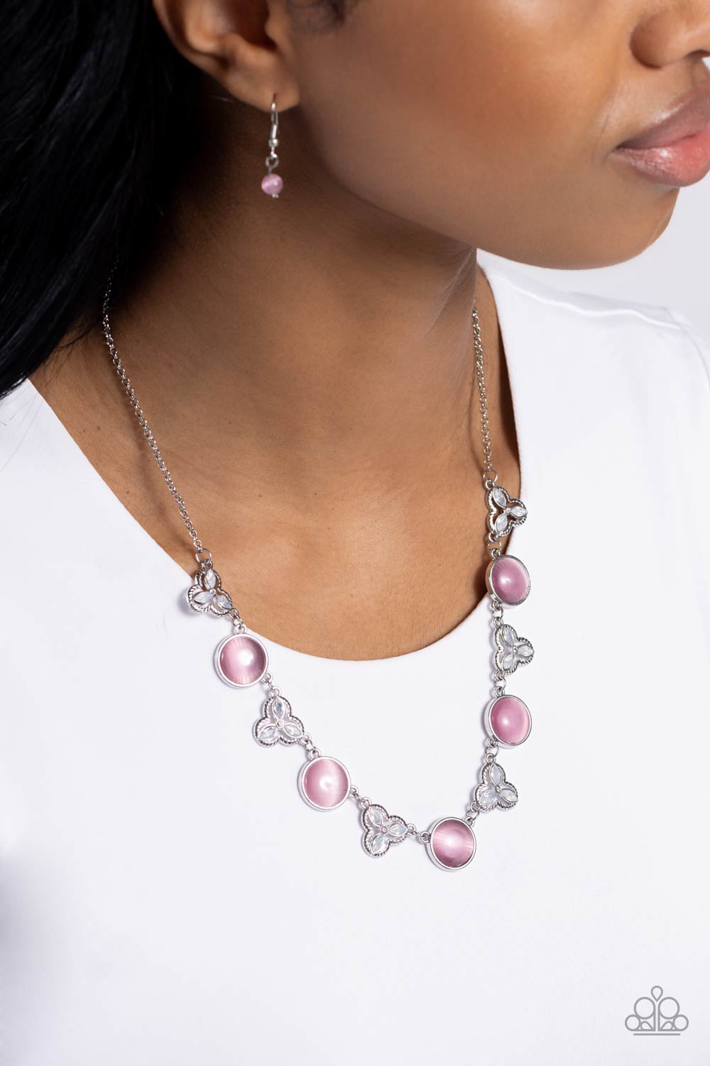 Floral Crowned - Pink Cat's Eye Stones/Opalescent Gems Paparazzi Necklace & matching earrings