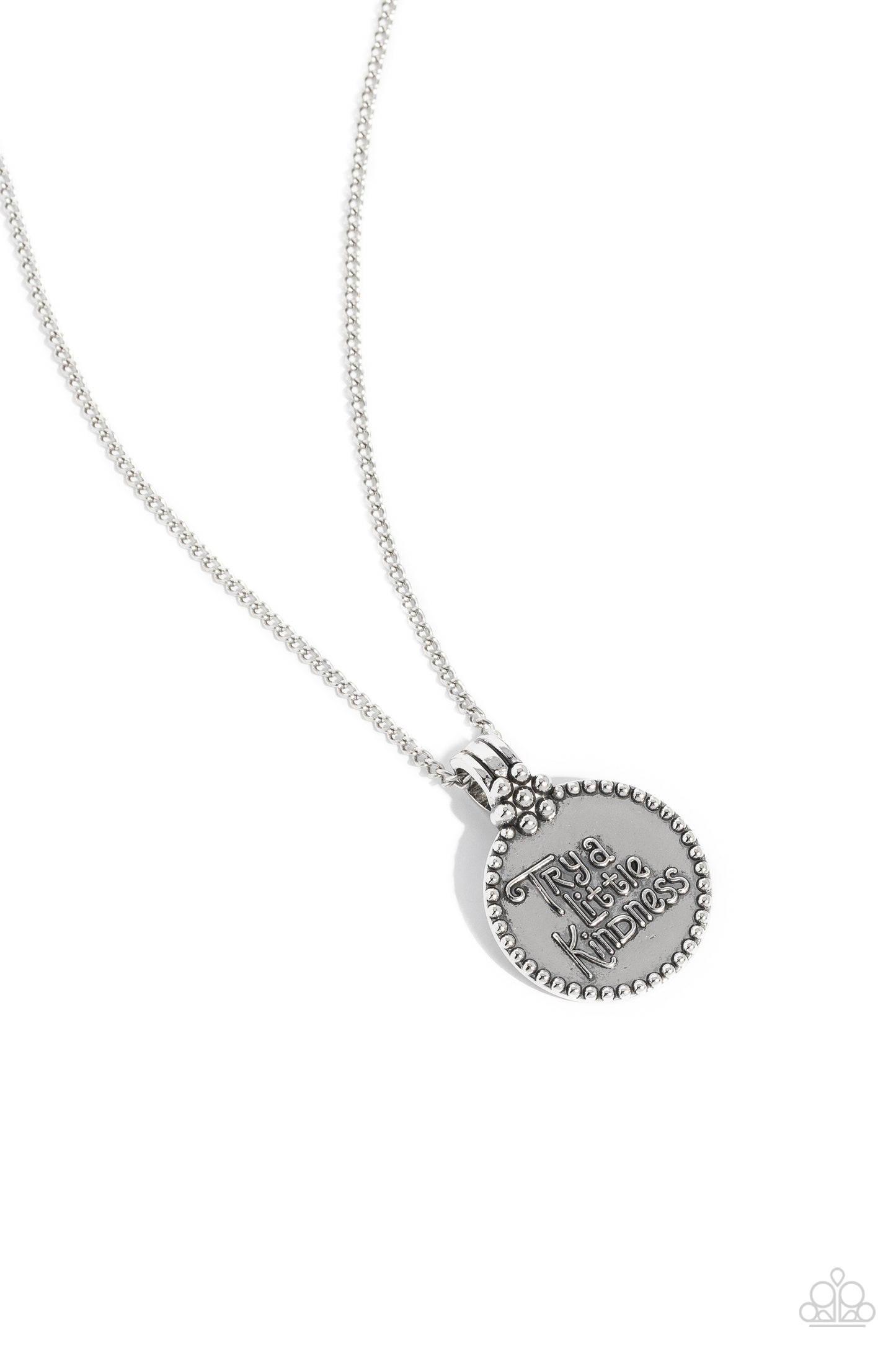 The KIND Side - Silver "Try a Little Kindness" Embossed Pendant Paparazzi Necklace & matching earrings