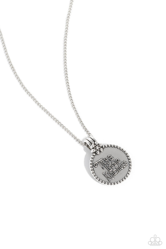 The KIND Side - Silver "Try a Little Kindness" Embossed Pendant Paparazzi Necklace & matching earrings