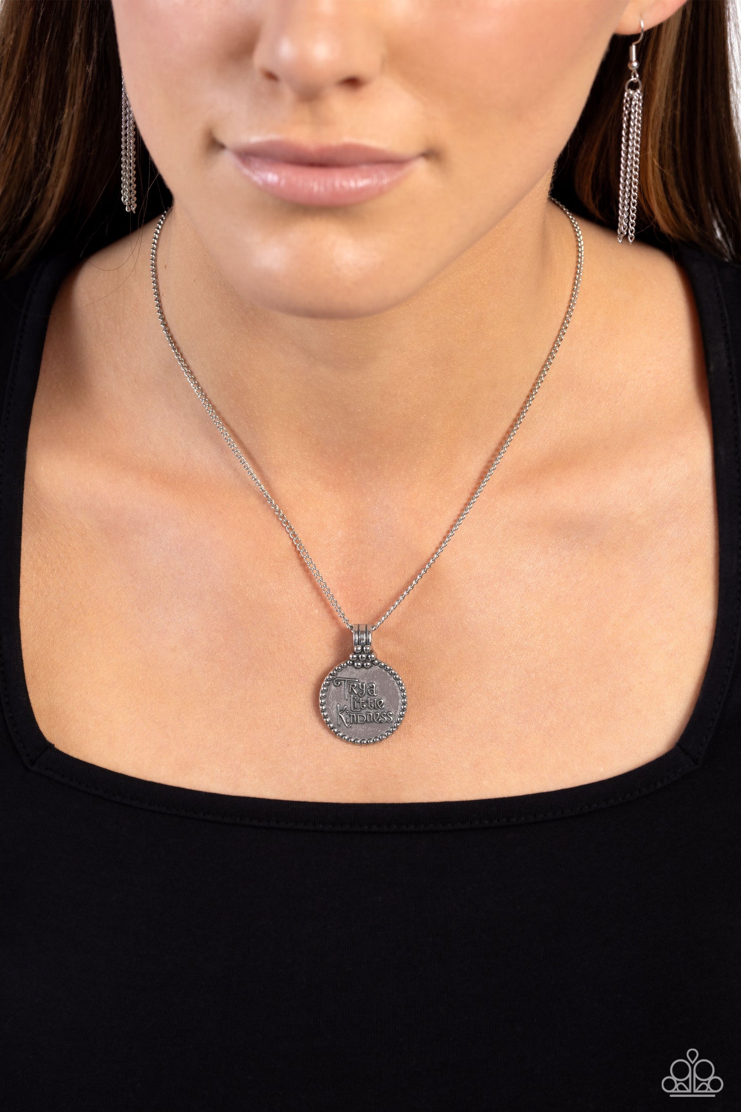 The KIND Side - Silver "Try a Little Kindness" Embossed Pendant Paparazzi Necklace & matching earrings