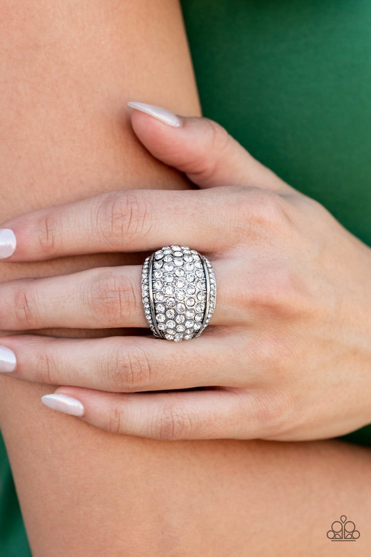 Running OFF SPARKLE - White Rhinestone Thick Band Paparazzi Ring