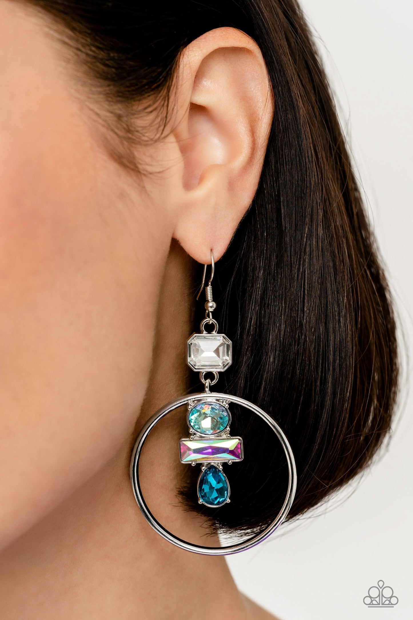 Geometric Glam - Blue Iridescent Geometric-Shaped Gem Paparazzi Earrings