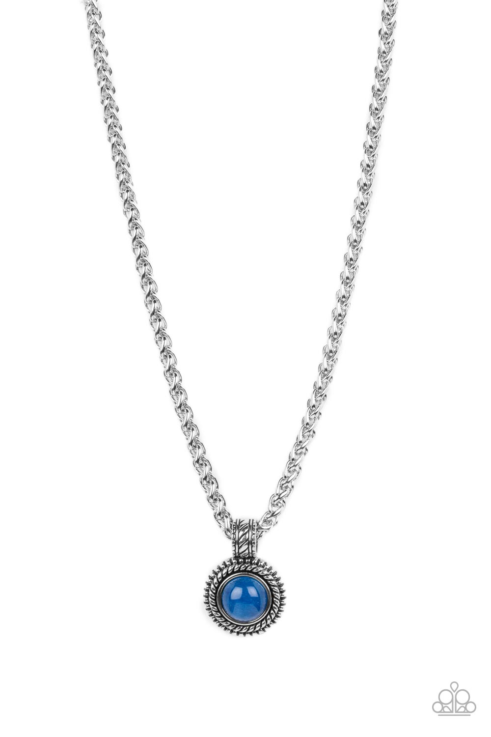 Pendant Dreams - Blue Stone & Textured Silver Frame Paparazzi Men's Necklace