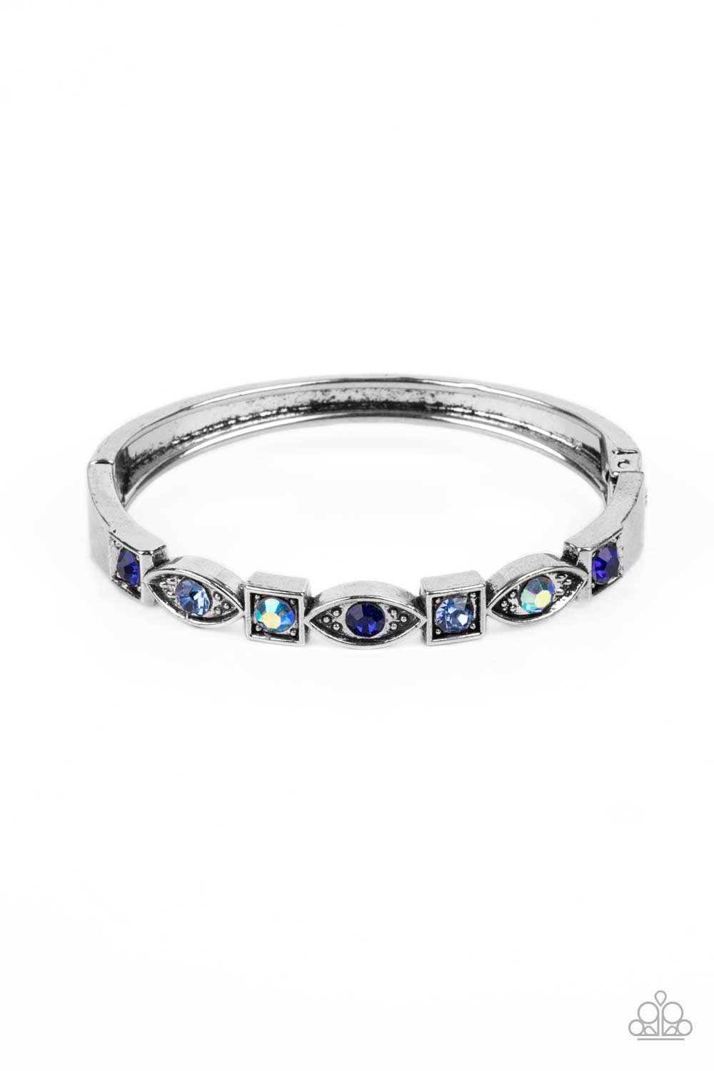 Poetically Picturesque - Blue Square & Marquise Shaped Rhinestone Paparazzi Hinge Bracelet