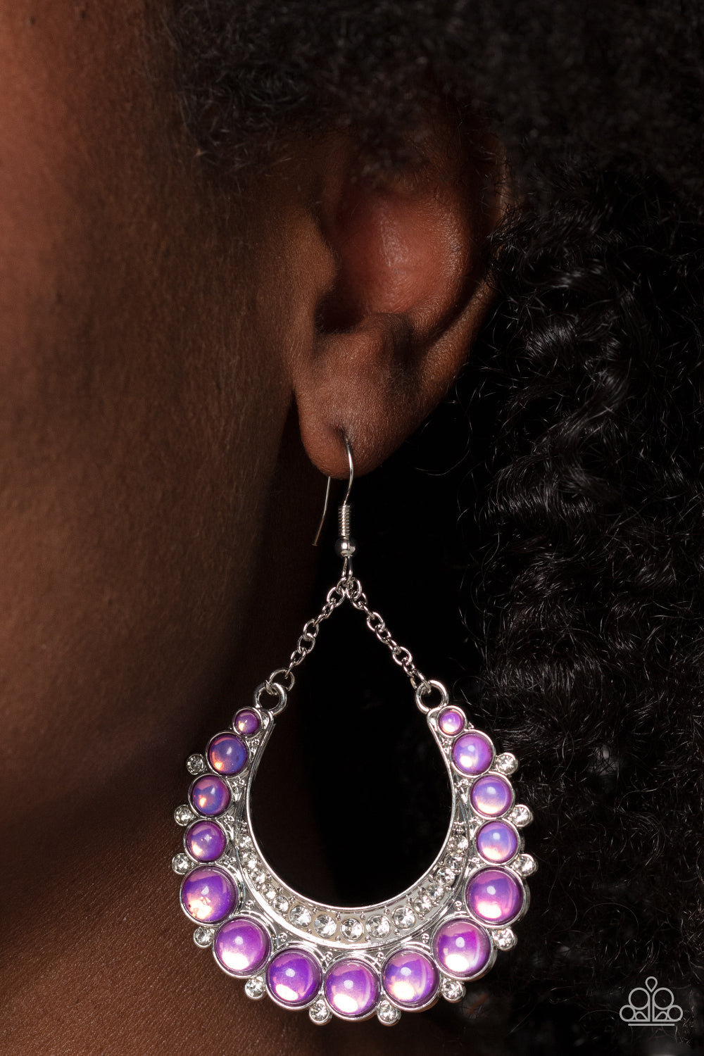Bubbly Bling - Purple Bubbly Beads/White Rhinestones/Silver Horseshoe Shape Paparazzi Earrings