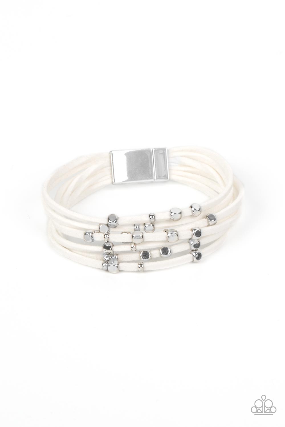 Clustered Constellations - White Suede & Silver Stud Paparazzi Magnetic Bracelet