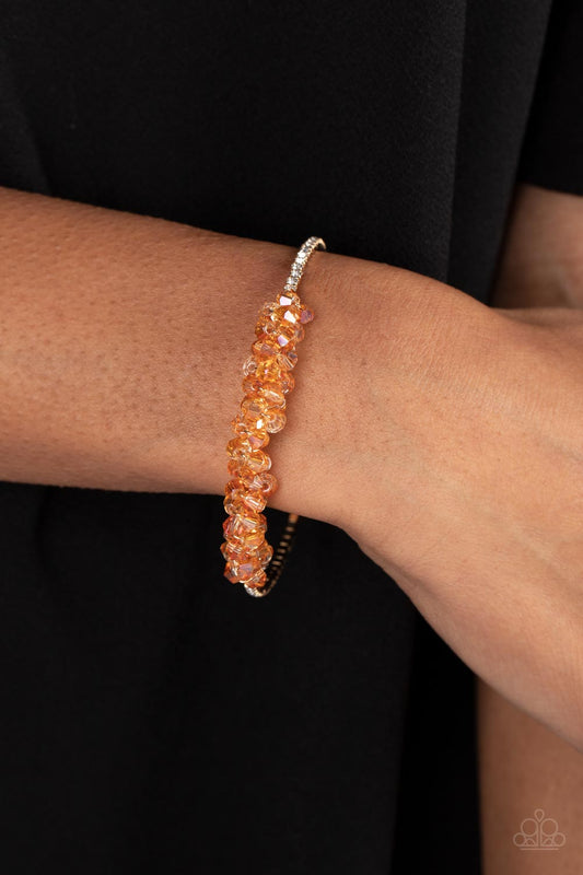 BAUBLY Personality - Gold Flexable Cuff & Topaz Crystal-Like Beaded Cluster Paparazzi Bracelet