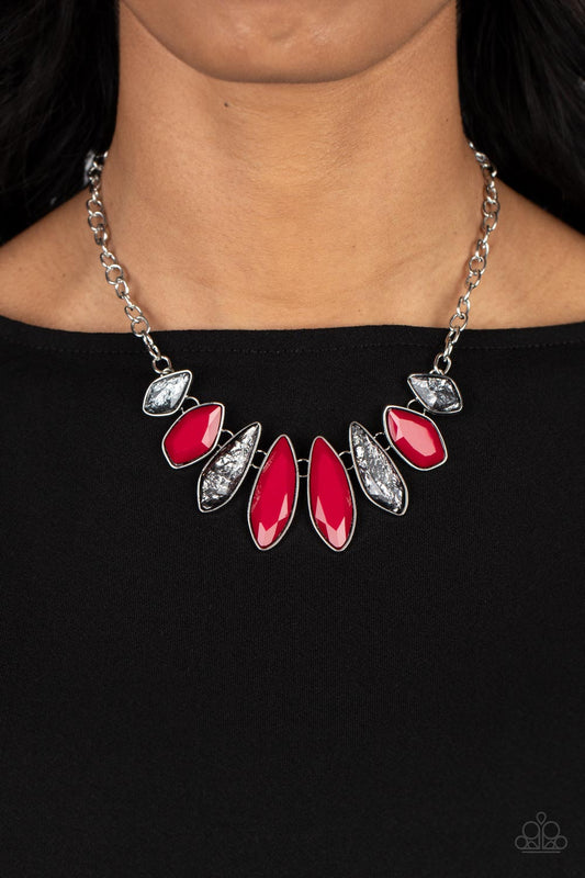 Crystallized Couture - Red & Silver Glitter Asymmetrical Frame Paparazzi Necklace & matching earrings