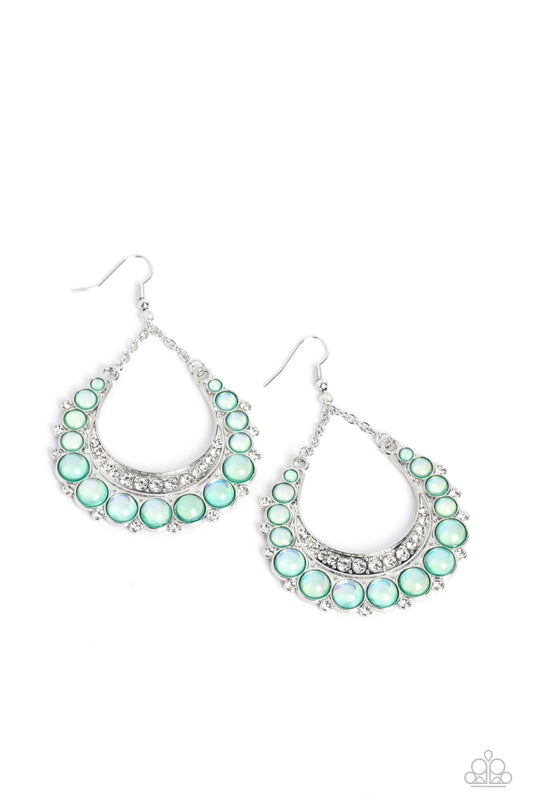 Bubbly Bling - Green Bubbly Beads, Horseshoe Shape Frame, & Silver Chain Paparazzi Earrings