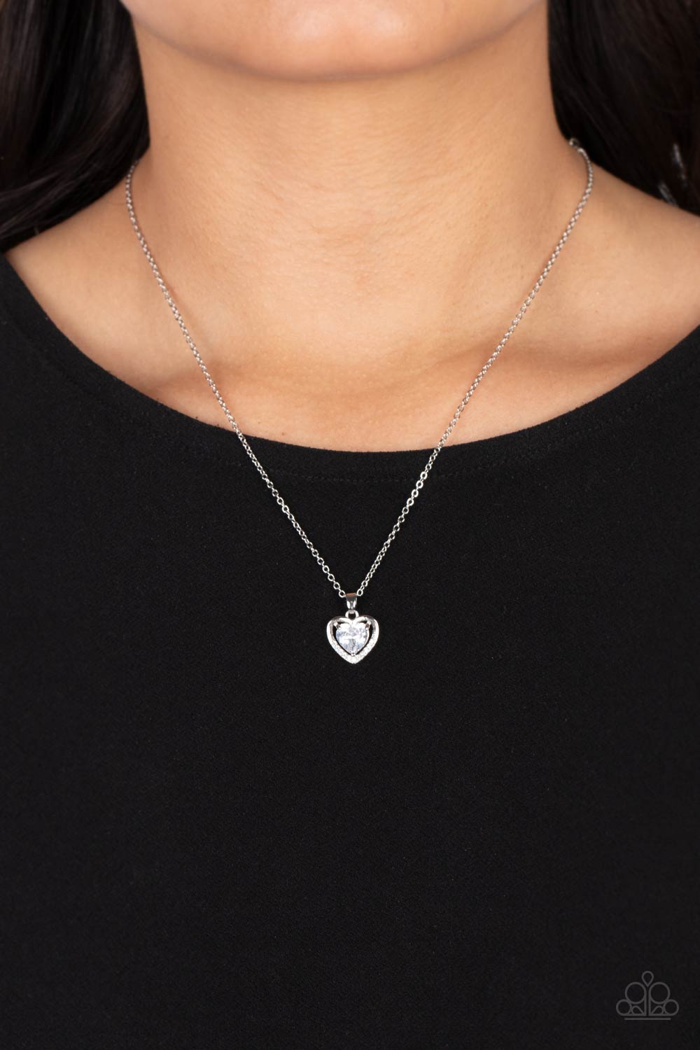 Effulgently Engaged - White Rhinestone/Silver Heart Pendant Paparazzi Necklace & matching earrings