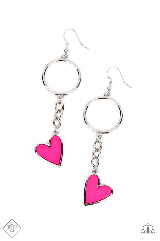 Don’t Miss a HEARTBEAT - Pink Heart Charm Paparazzi Earrings