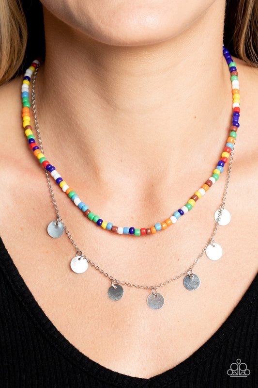 Comet Candy - Multi Seed Bead & Dainty Silver Chain Paparazzi Necklace & matching earrings