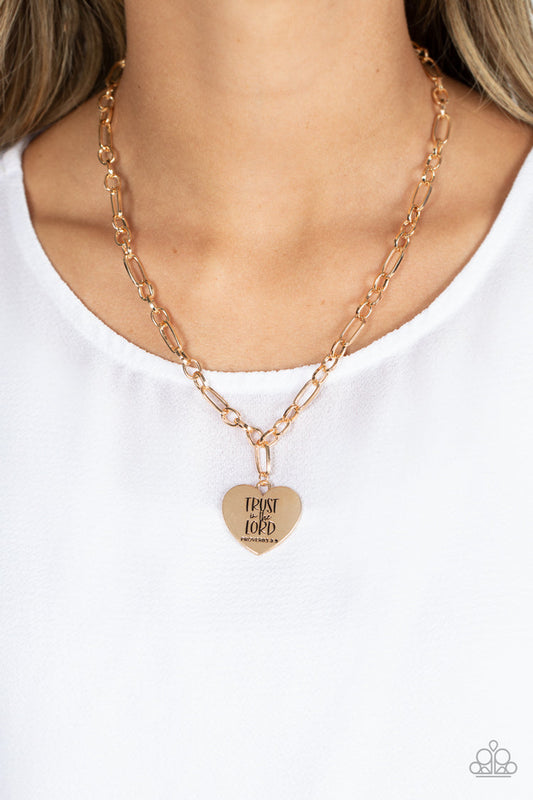 Perennial Proverbs - Gold Figaro Chain/Heart Pendant Paparazzi Necklace & matching earrings