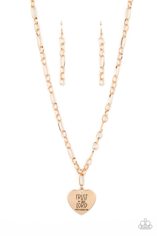 Perennial Proverbs - Gold Figaro Chain/Heart Pendant Paparazzi Necklace & matching earrings