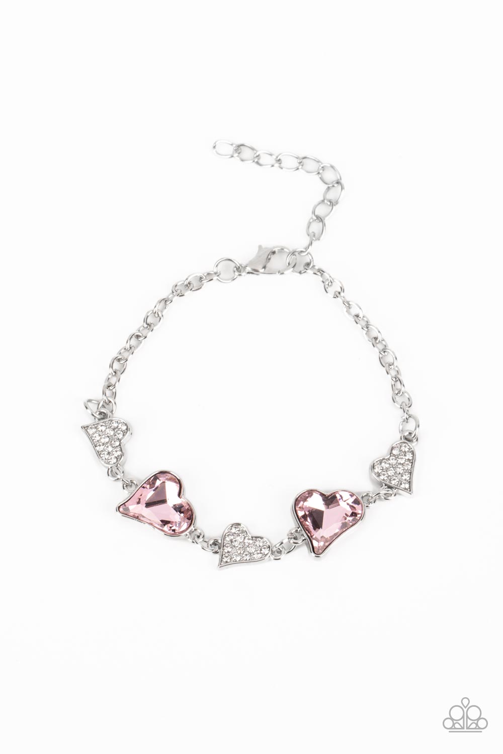 Cluelessly Crushing - Pink & Silver Asymmetrical Heart Paparazzi Adjustable Bracelet