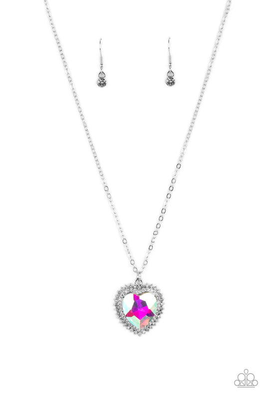 Sweethearts Stroll - Multi Iridescent Heart Gem Pendant Paparazzi Necklace & matching earrings