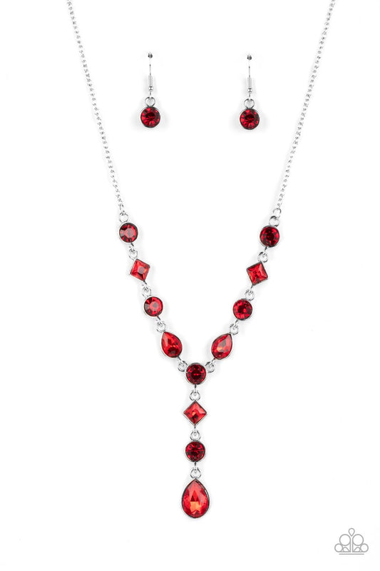 Forget the Crown - Red Round, Diamond Shape, & Teardrop Rhinestone Paparazzi Necklace & matching earrings