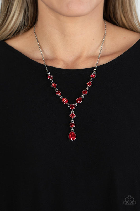 Forget the Crown - Red Round, Diamond Shape, & Teardrop Rhinestone Paparazzi Necklace & matching earrings