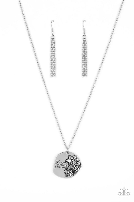 Planted Possibilities - Silver "Bloom Where You're Planted Pendant Paparazzi Necklace & matching earrings