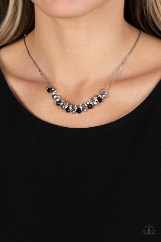 Shimmering High Society - Black Beads, White Rhinestone, & Silver Accent Paparazzi Necklace & matching earrings