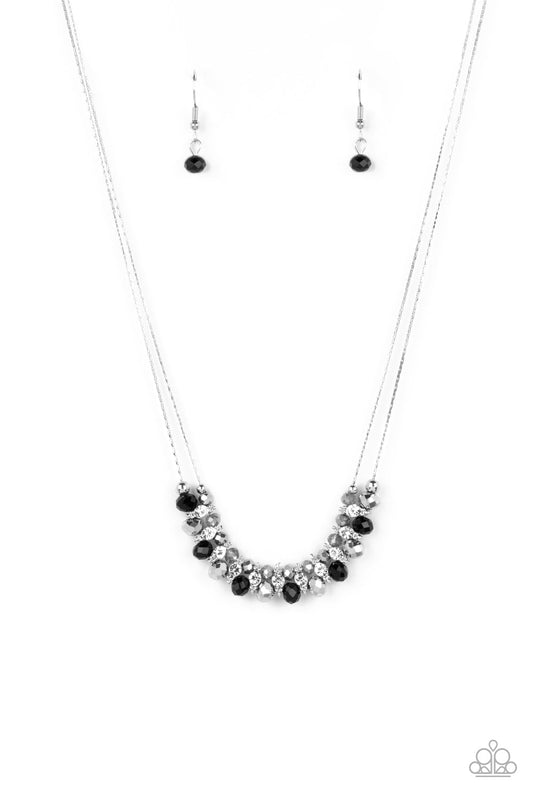 Shimmering High Society - Black Beads, White Rhinestone, & Silver Accent Paparazzi Necklace & matching earrings