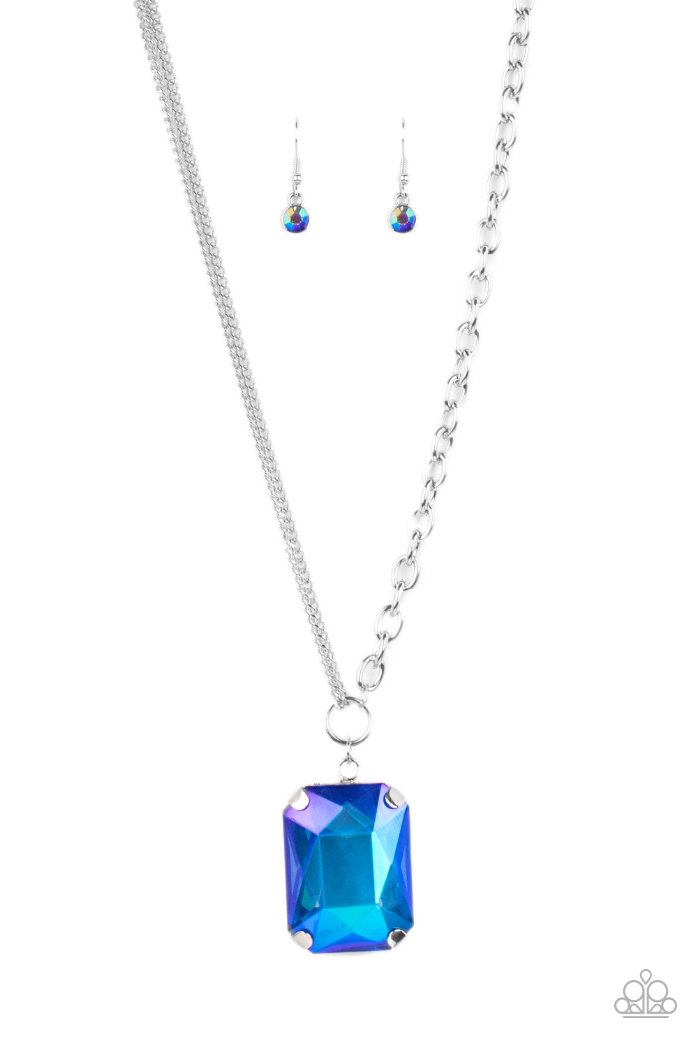 Instant Intimidation - Blue Oversized Faceted Emerald-Cut Gem Pendant Paparazzi Necklace & matching earrings