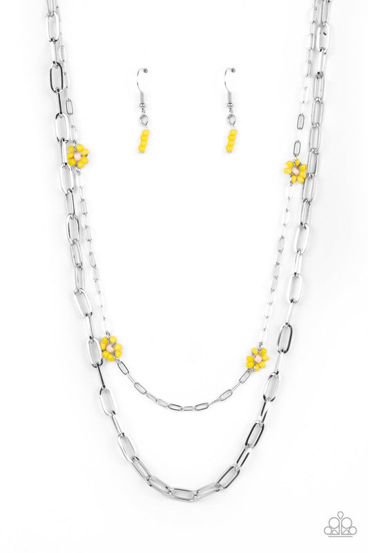 Bold Buds - Yellow Seed Bead Flower Paparazzi Necklace & matching earrings