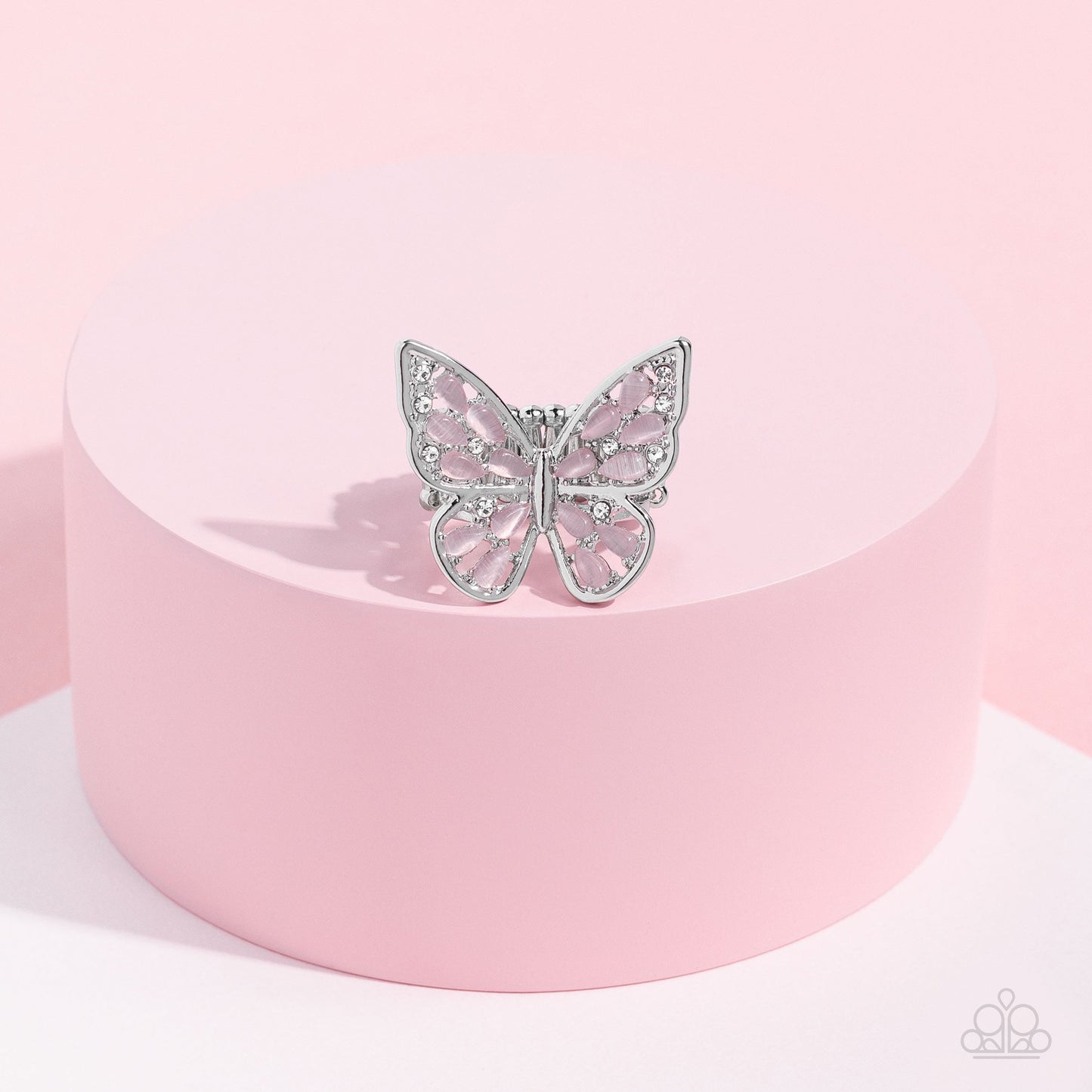 Flying Fashionista - Pink Opalescent Beaded Butterfly Paparazzi Ring