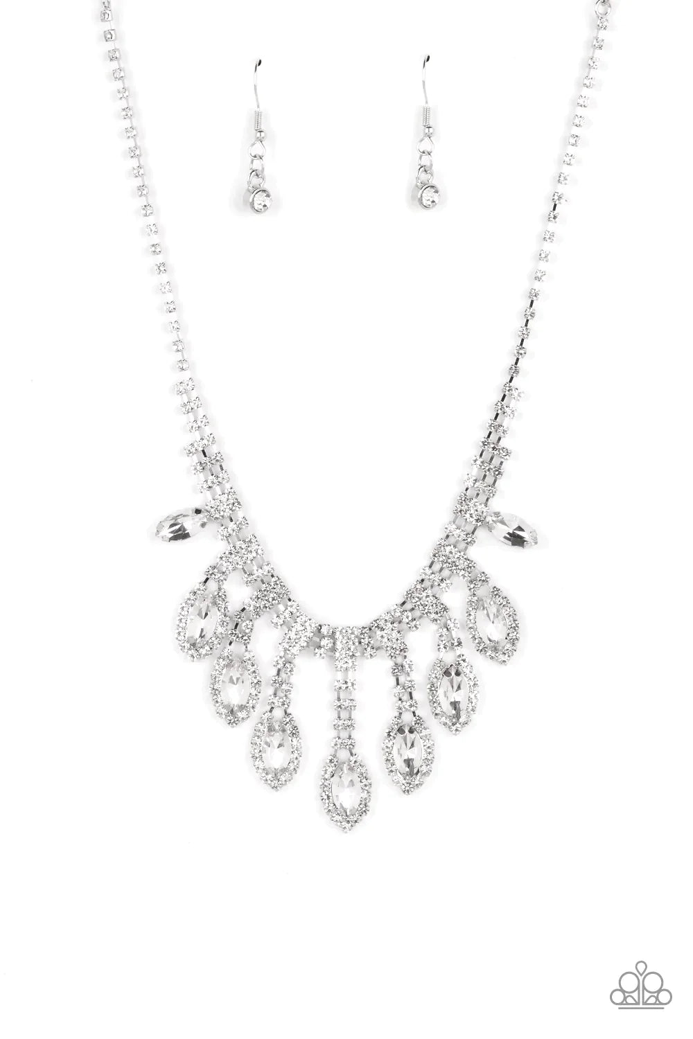 REIGNING Romance - White Rhinestone Paparazzi Necklace & matching earrings