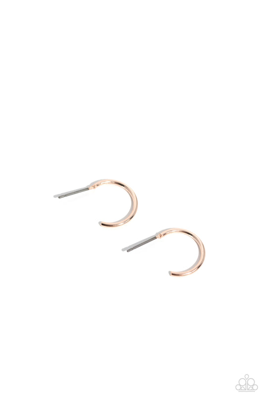 Ultra Upmarket - Rose Gold Bar Dainty Paparazzi Hoop Earrings