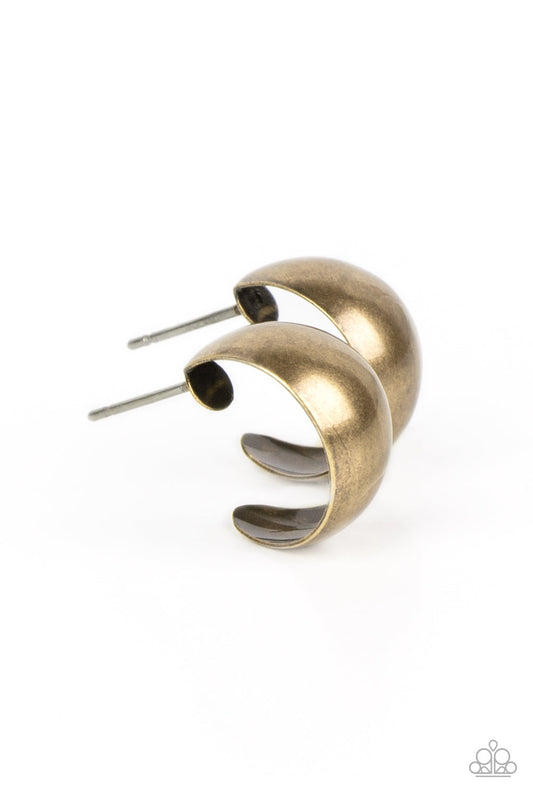 Burnished Beauty - Brass Thick Bar Dainty Paparazzi Hoop Earrings