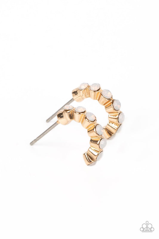 Carefree Couture - Gold Dainty Hoop & White Opalescent Beads Paparazzi Earrings
