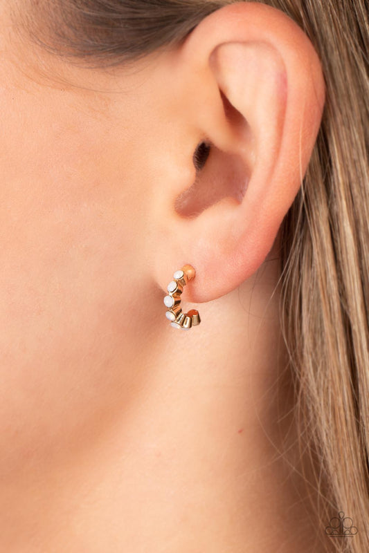 Carefree Couture - Gold Dainty Hoop & White Opalescent Beads Paparazzi Earrings