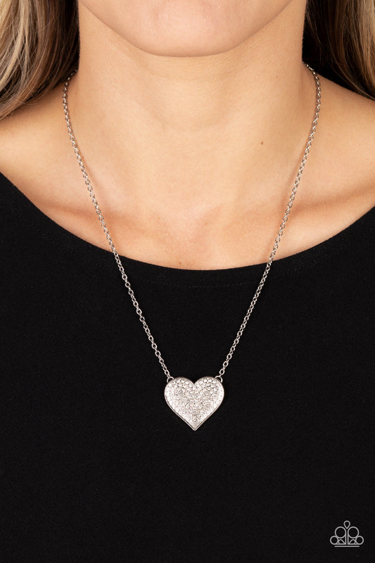 Spellbinding Sweetheart - White Rhinestone Encrusted Heart Pendant Paparazzi Necklace & matching earrings