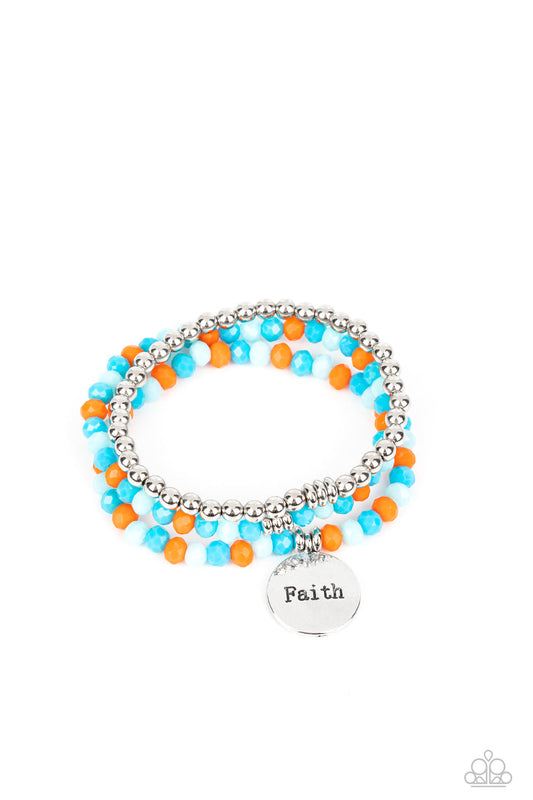 Fashionable Faith - Multi & Silver Beads/ "Faith" Charm Paparazzi Stretch Bracelet