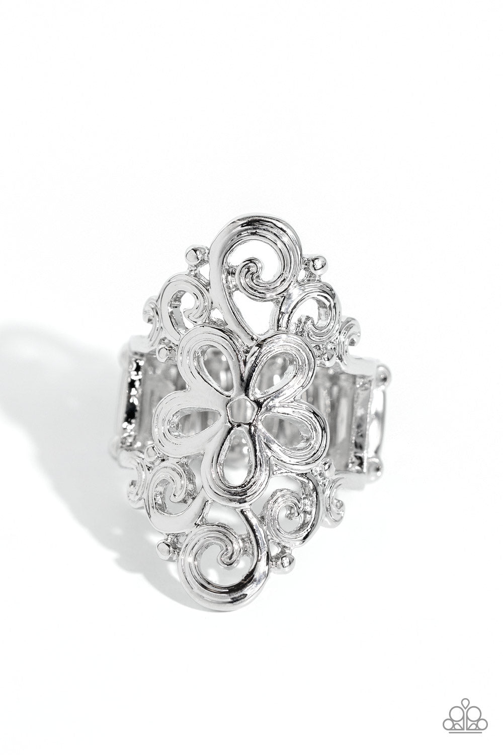 Fantastically Floral - Silver Airy Flowers Paparazzi Ring