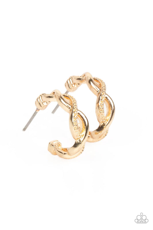 Infinite Incandescence - Gold Infinity Patter Paparazzi Dainty Hoop Earrings