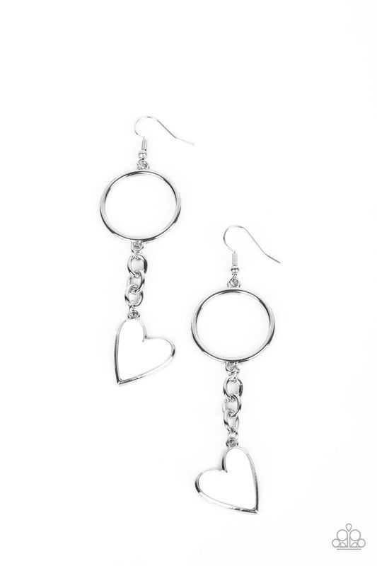 Don’t Miss a HEARTBEAT - White Heart Charm Paparazzi Earrings