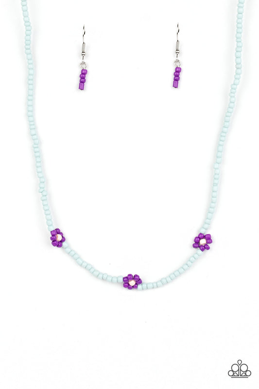 Bewitching Beading - Purple Seed Bead Flowers/Light Blue Seed Bead Paparazzi Necklace & matching earrings