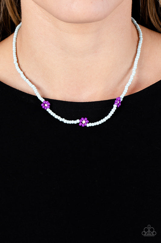 Bewitching Beading - Purple Seed Bead Flowers/Light Blue Seed Bead Paparazzi Necklace & matching earrings