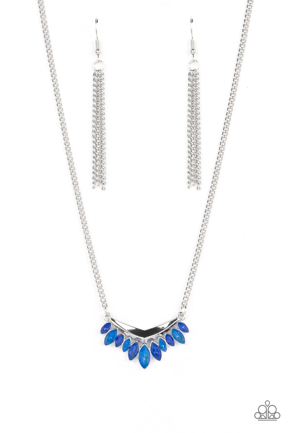Flash of Fringe - Blue Marquise-Cut Gem Fringe Paparazzi Necklace & matching earrings