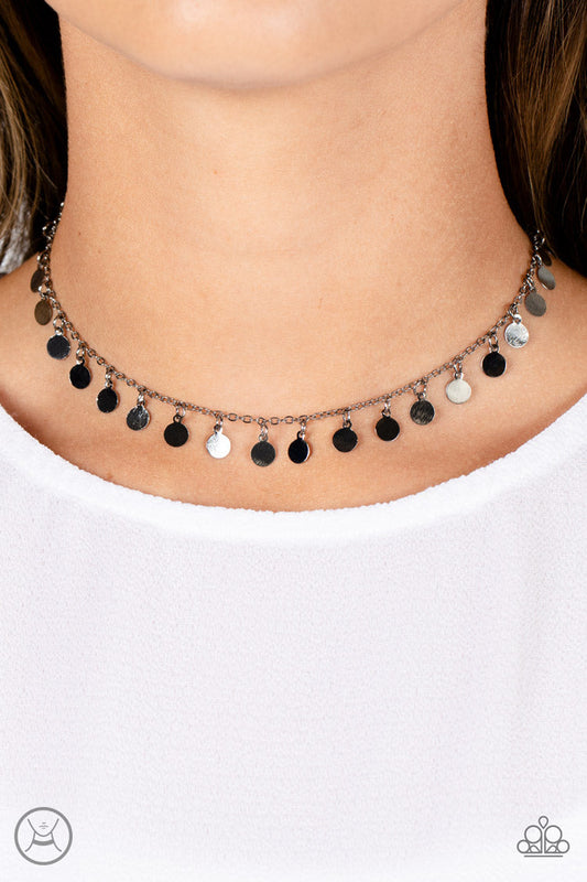 Champagne Catwalk - Gunmetal Discs/Gunmetal Chain Paparazzi Choker Necklace & matching earrings