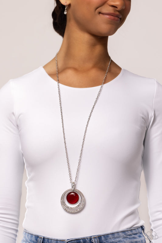 Cats Eye Couture - Red Cat's Eye/White Rhinestone Pendant Paparazzi Necklace & matching earrings