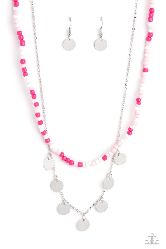 Comet Candy - Pink, Pink Peacock, & White Seed Bead Paparazzi Necklace & matching earrings