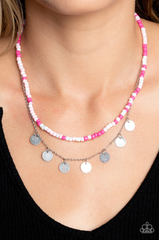 Comet Candy - Pink, Pink Peacock, & White Seed Bead Paparazzi Necklace & matching earrings