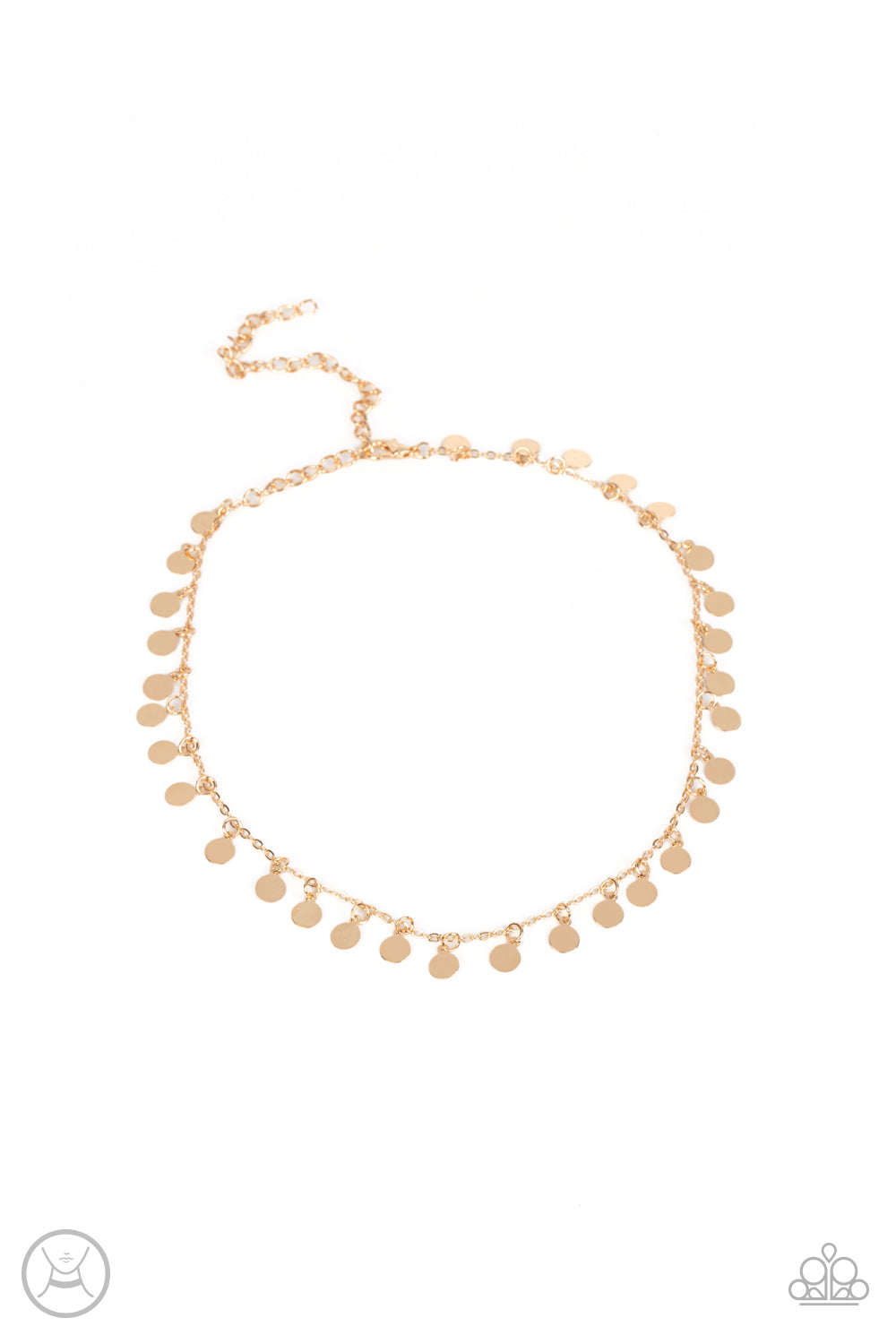 Champagne Catwalk - Gold Discs/Gold Chain Paparazzi Choker Necklace & matching earrings